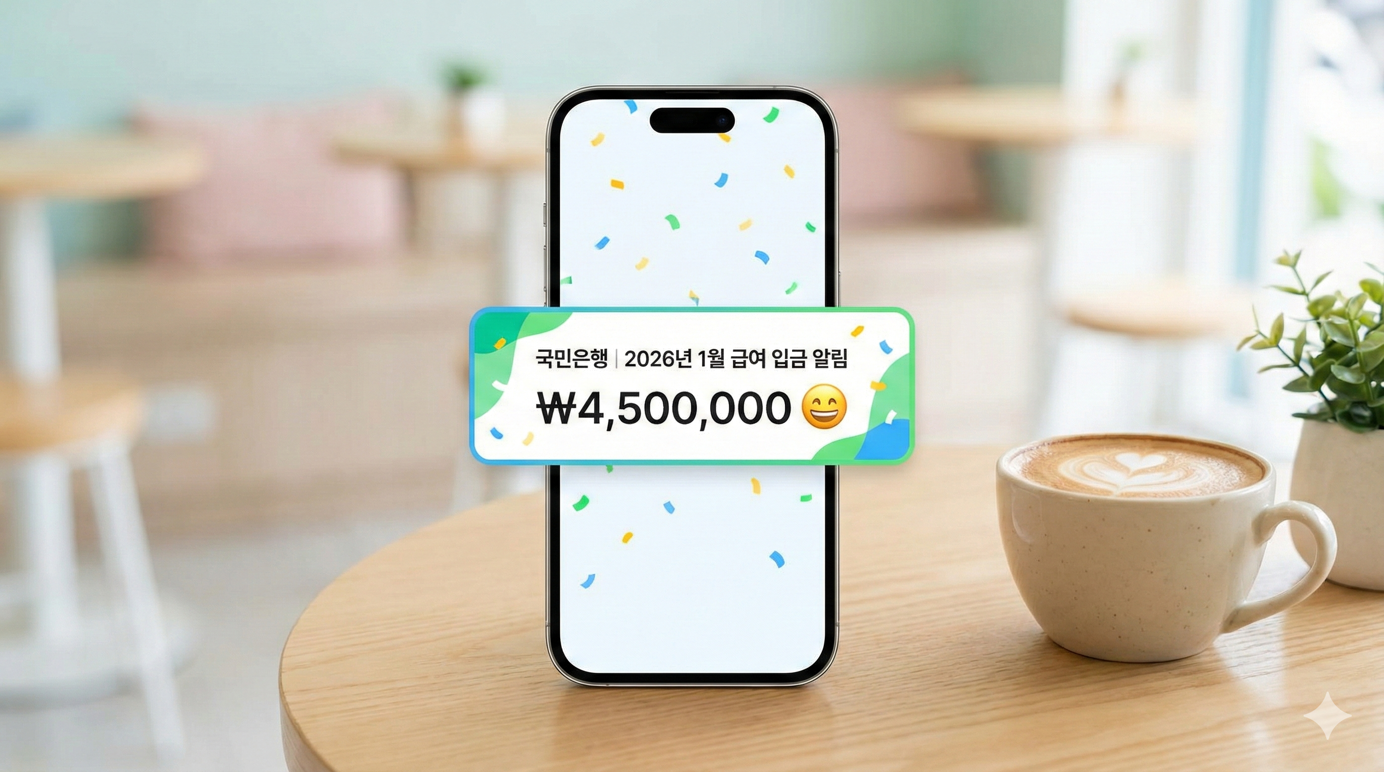 스마트폰 화면에 월급 입금 알림이 떠 있는 이미지