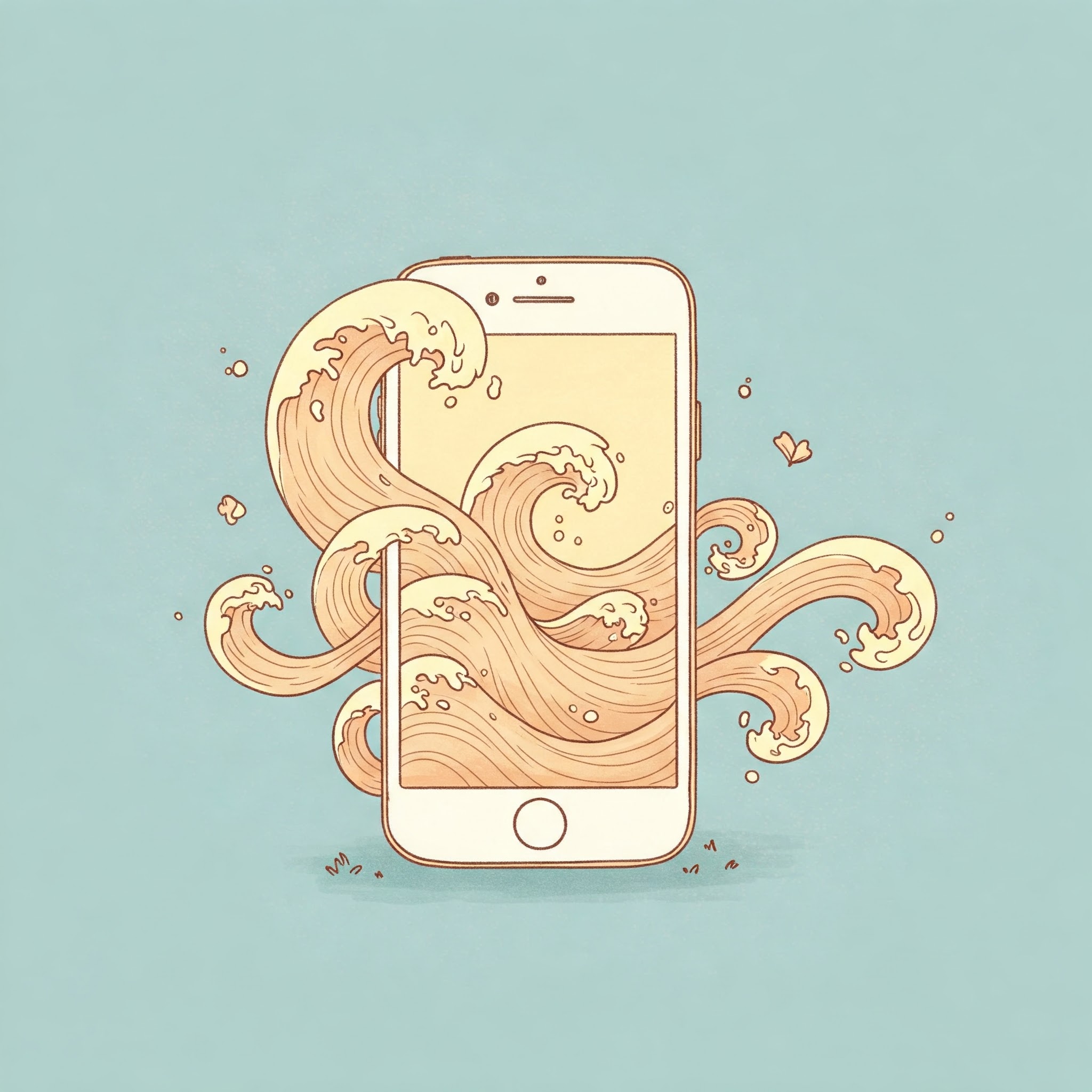 휴대폰에서 전파가 흘러나오는 그림