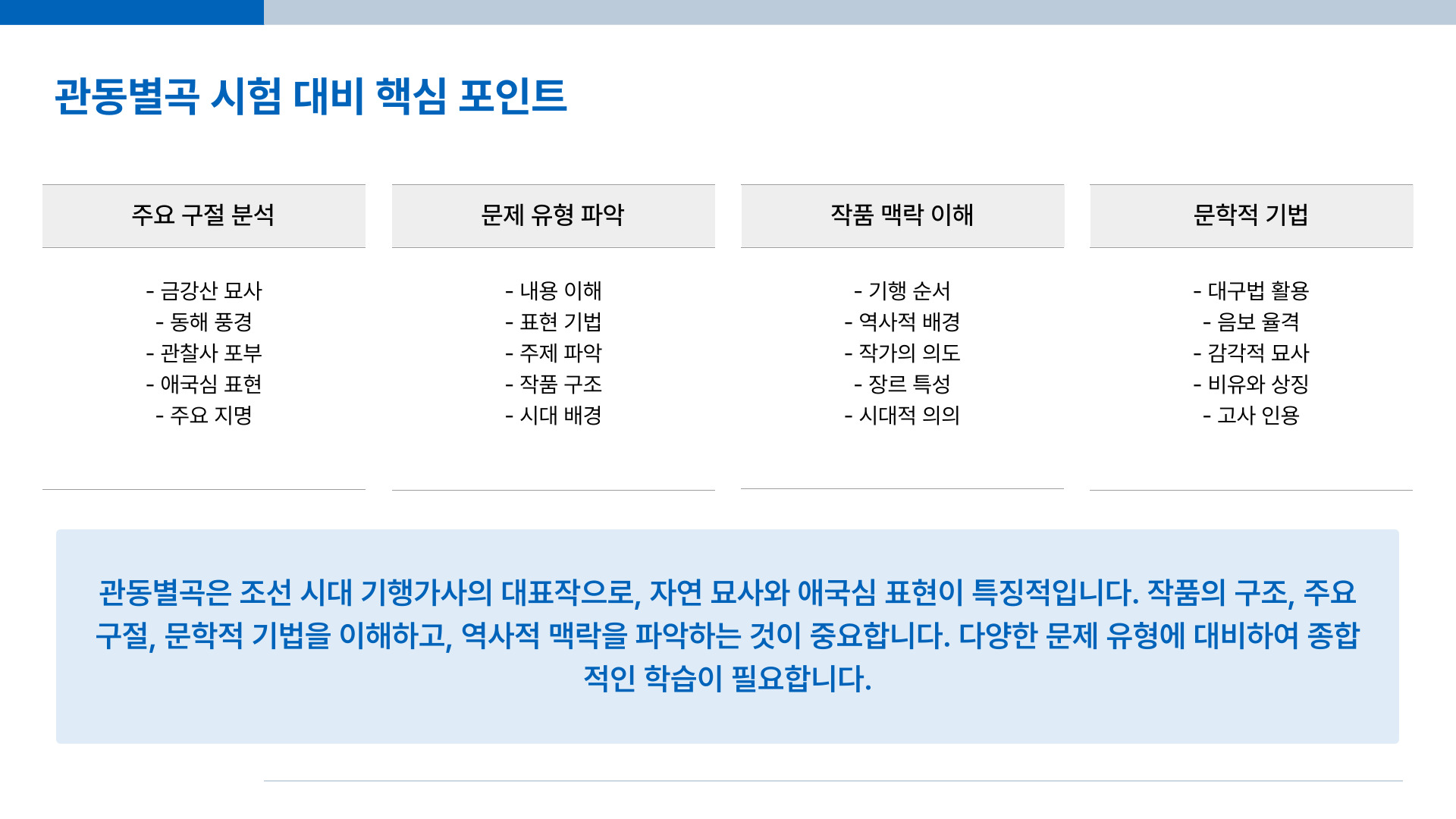 관동별곡 핵심 정리