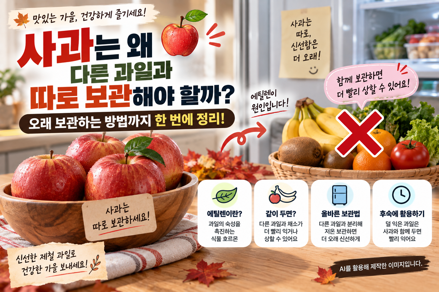 사과 에틸렌 발생과 다른 과일 분리 보관 및 냉장 보관 방법