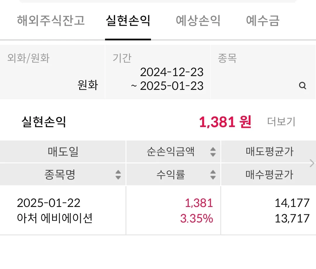미국주식-실현손익-화면