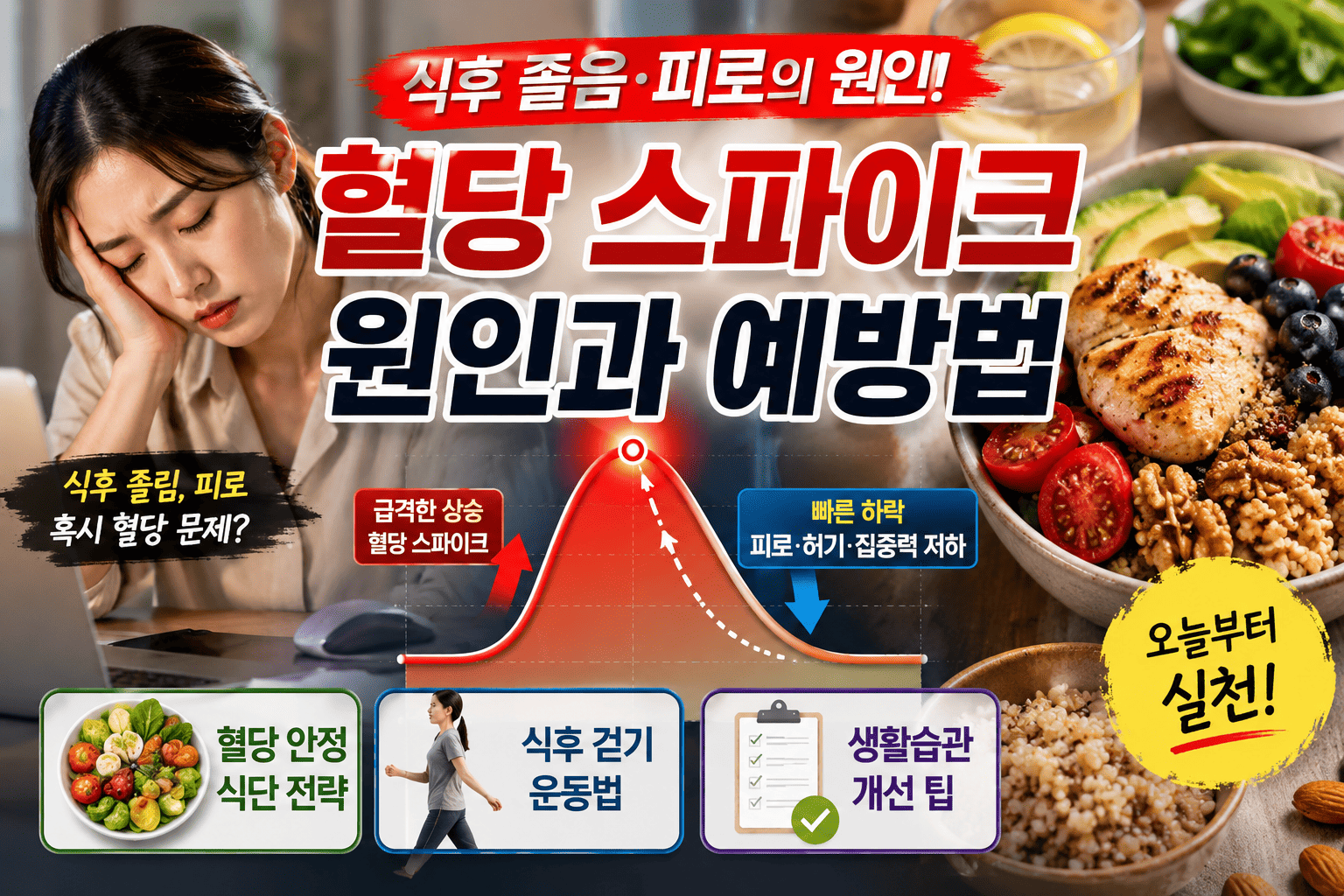 혈당 스파이크 증상과 예방법 (원인분석, 식단전략, 운동법)