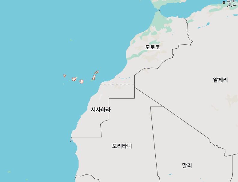카나리 제도의 위치를 알 수 있는 지도