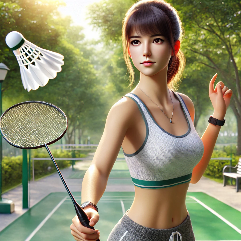 배드민턴 치고 있는 여성의 모습