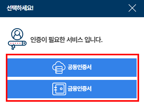인증서 인증 화면