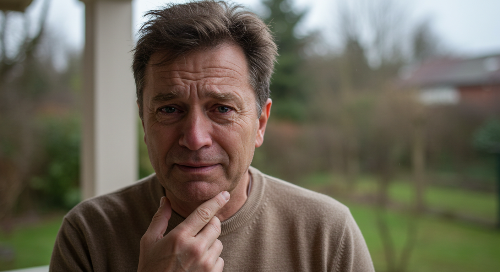 노화로 인해 찬바람이 불 때 눈물이 나는 중년의 남성