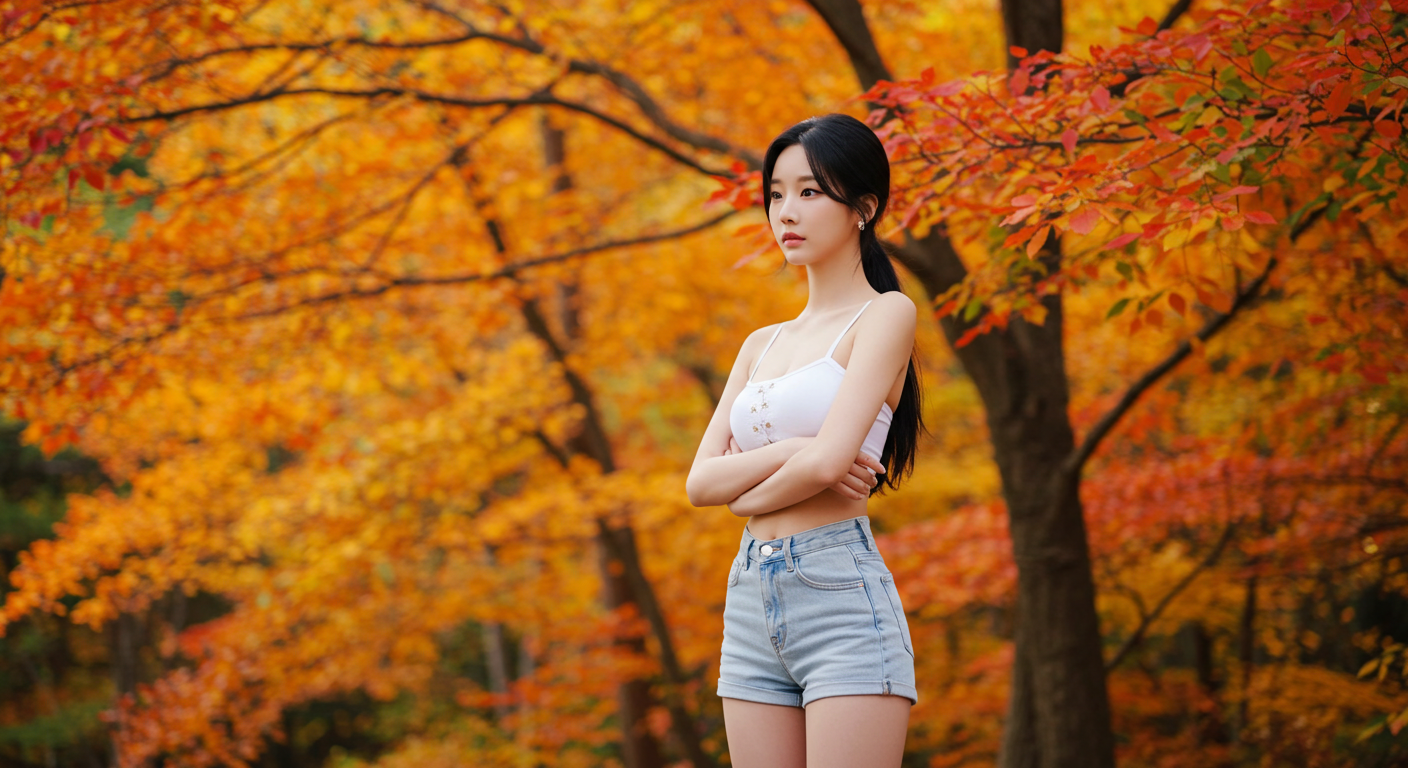 단풍구경하는 여성