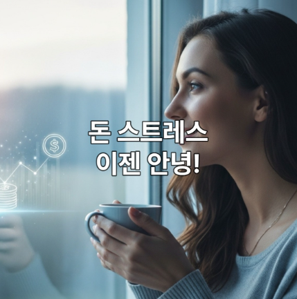 창밖을 바라보며 평온하게 미소 짓는 여성, 재정적 평화와 안정을 상징하는 이미지