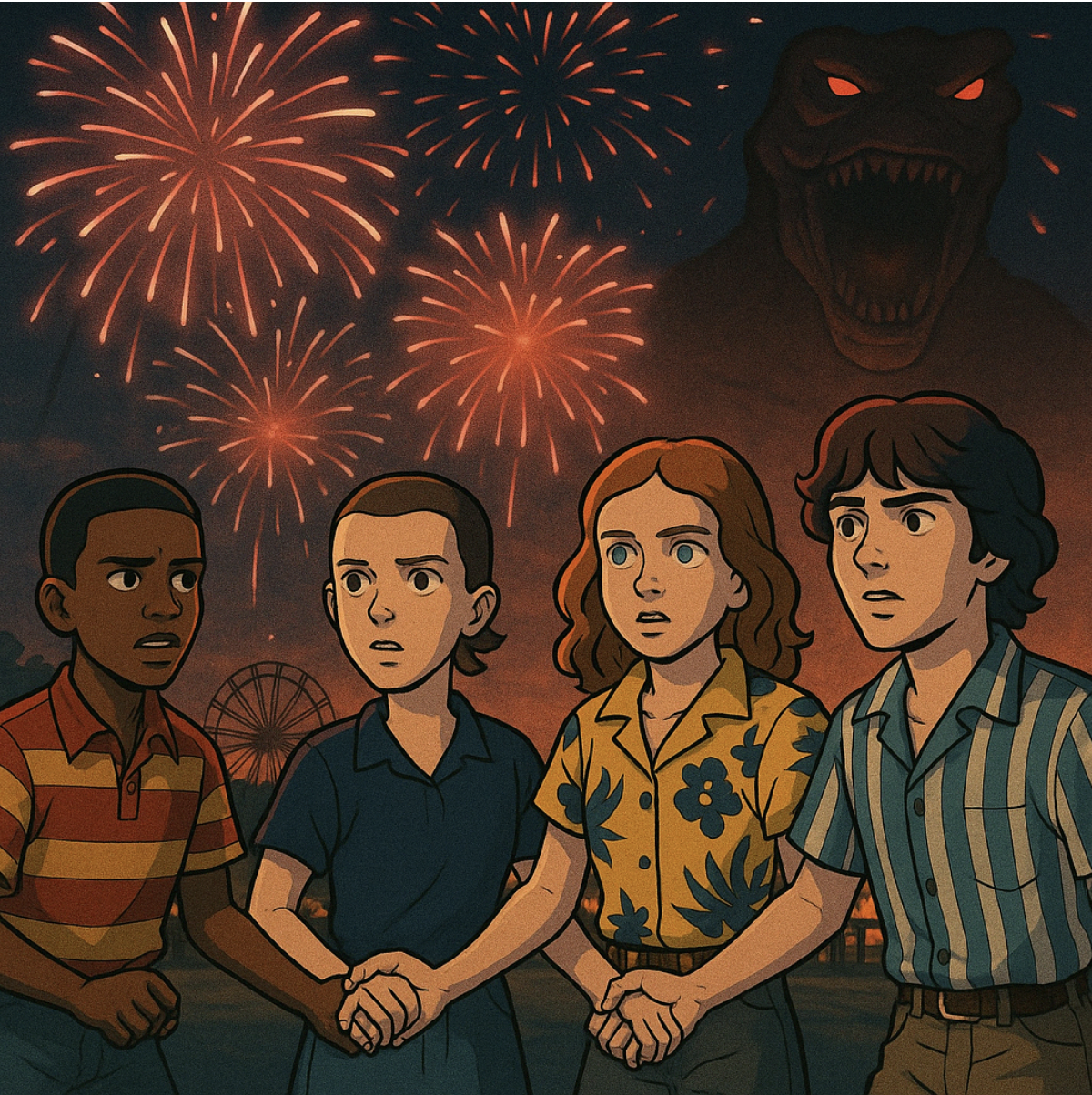 넷플릭스 기묘한 이야기 불꽃과 충격받은 주인공들