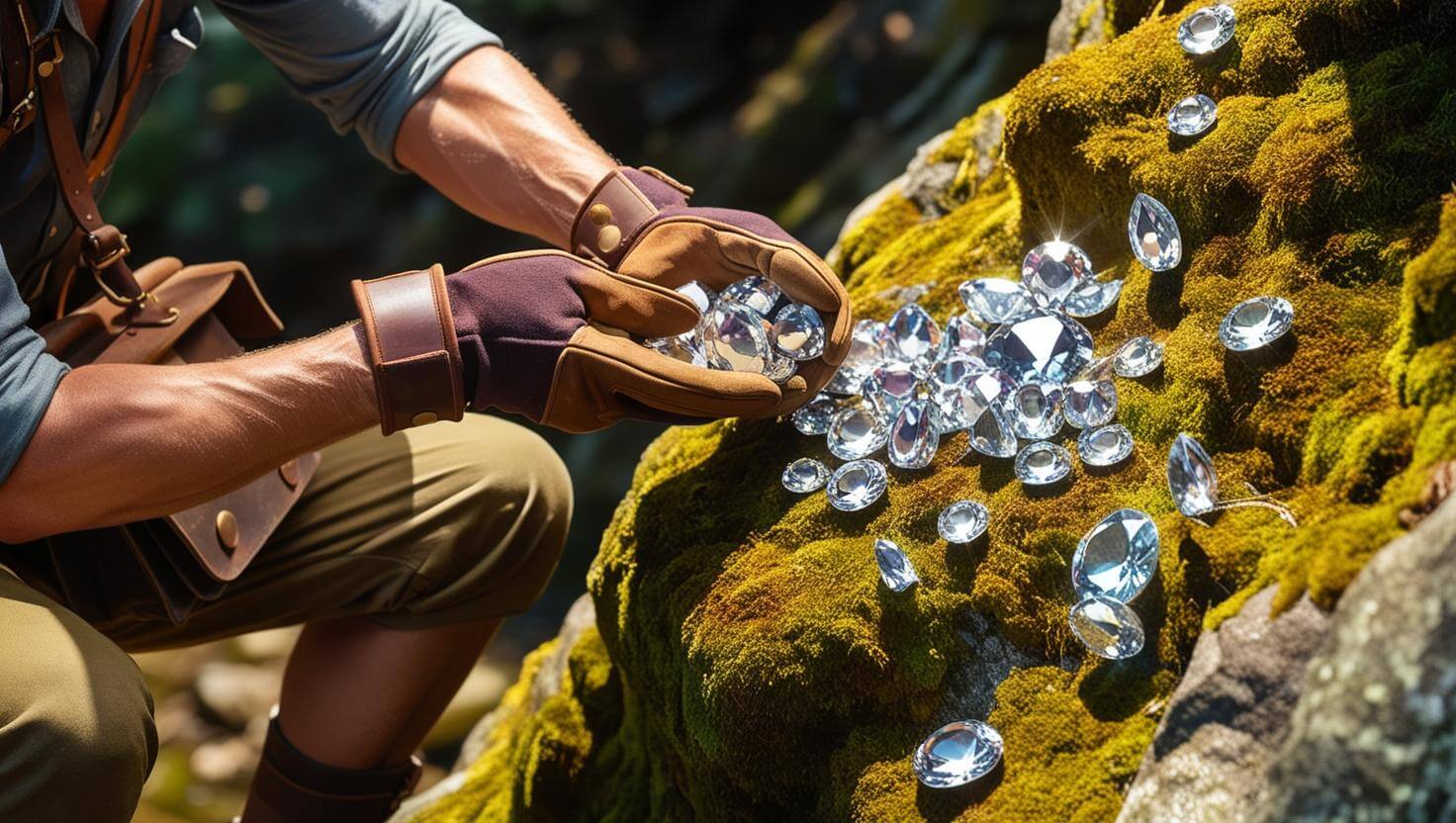 보석 수집하고 있는 사람 사진