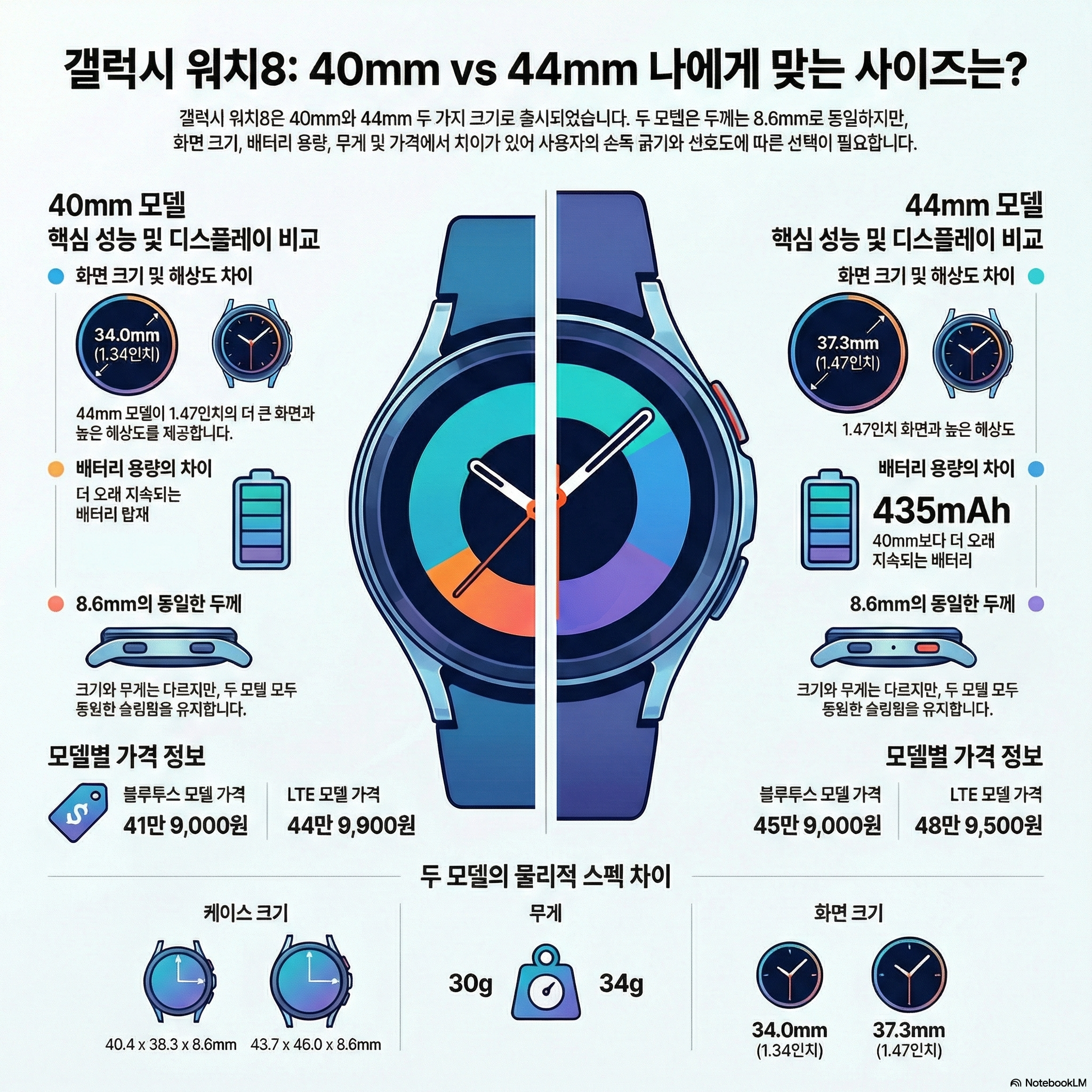 갤럭시 워치8 크기 스펙 비교표