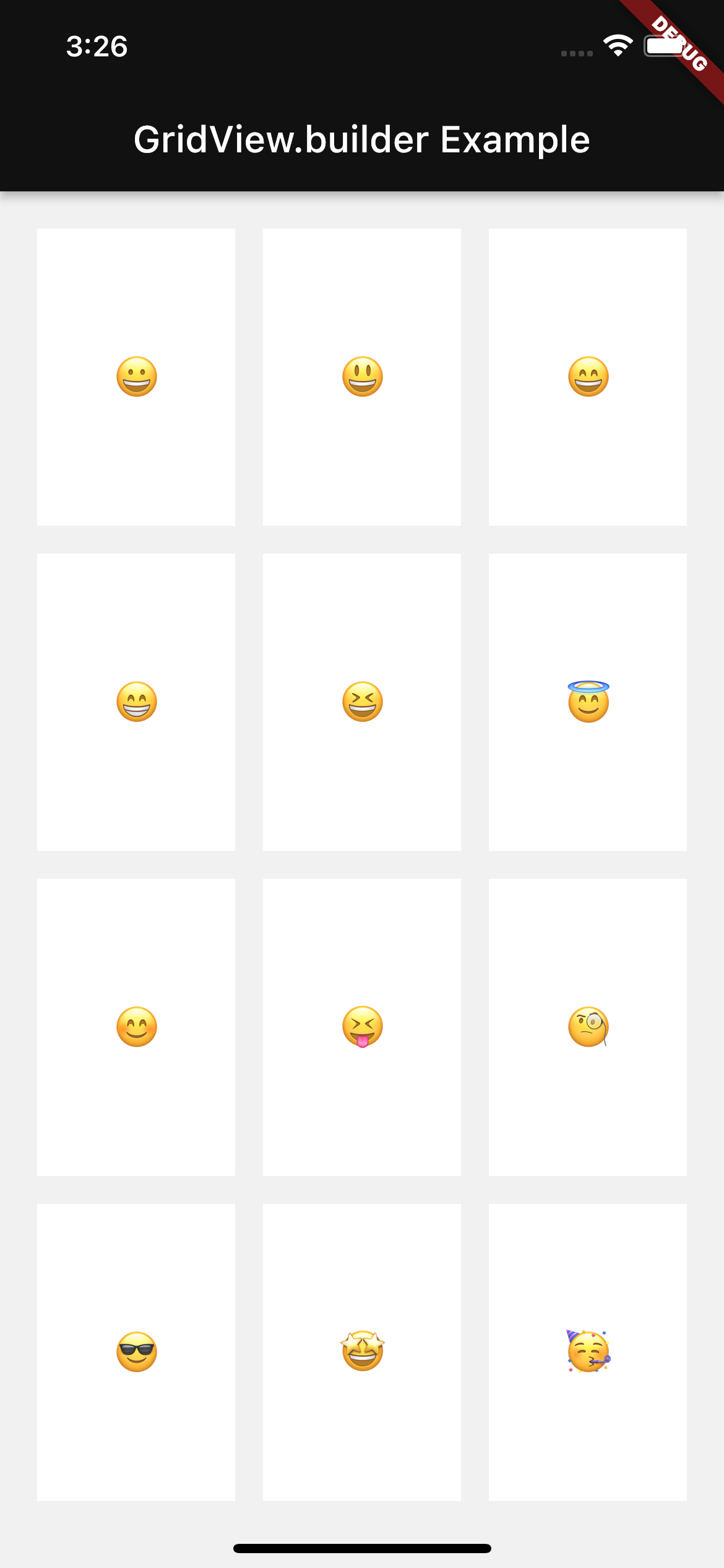 Flutter GridView.builder() Widget Example Screen Image