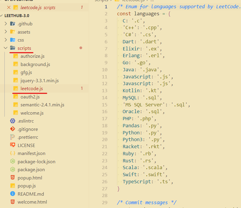 leetcode.js url연결 부분을 찾는 사진
