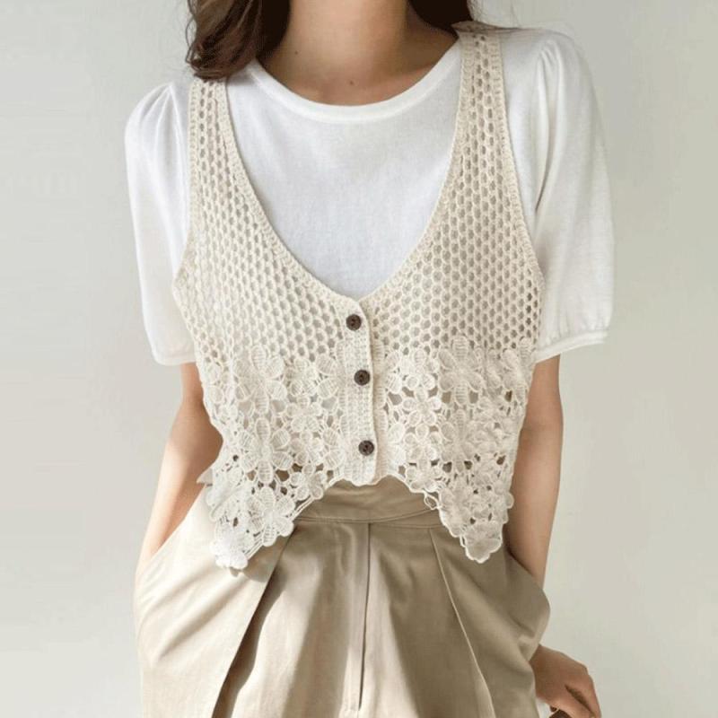 여성 여름 뷔스티에 니트 조끼 뜨개조끼
