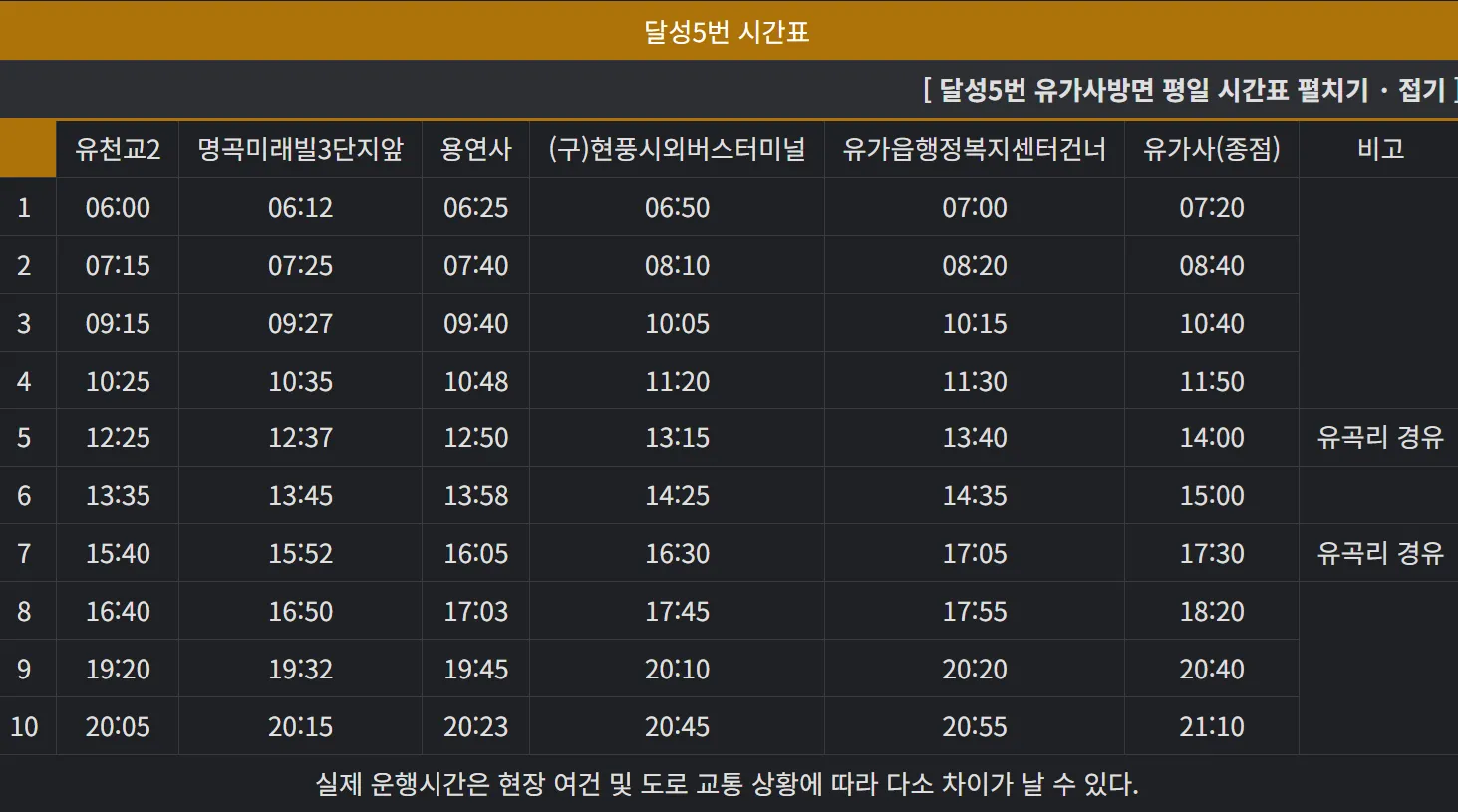 달성 5번 버스 평일 유가사행