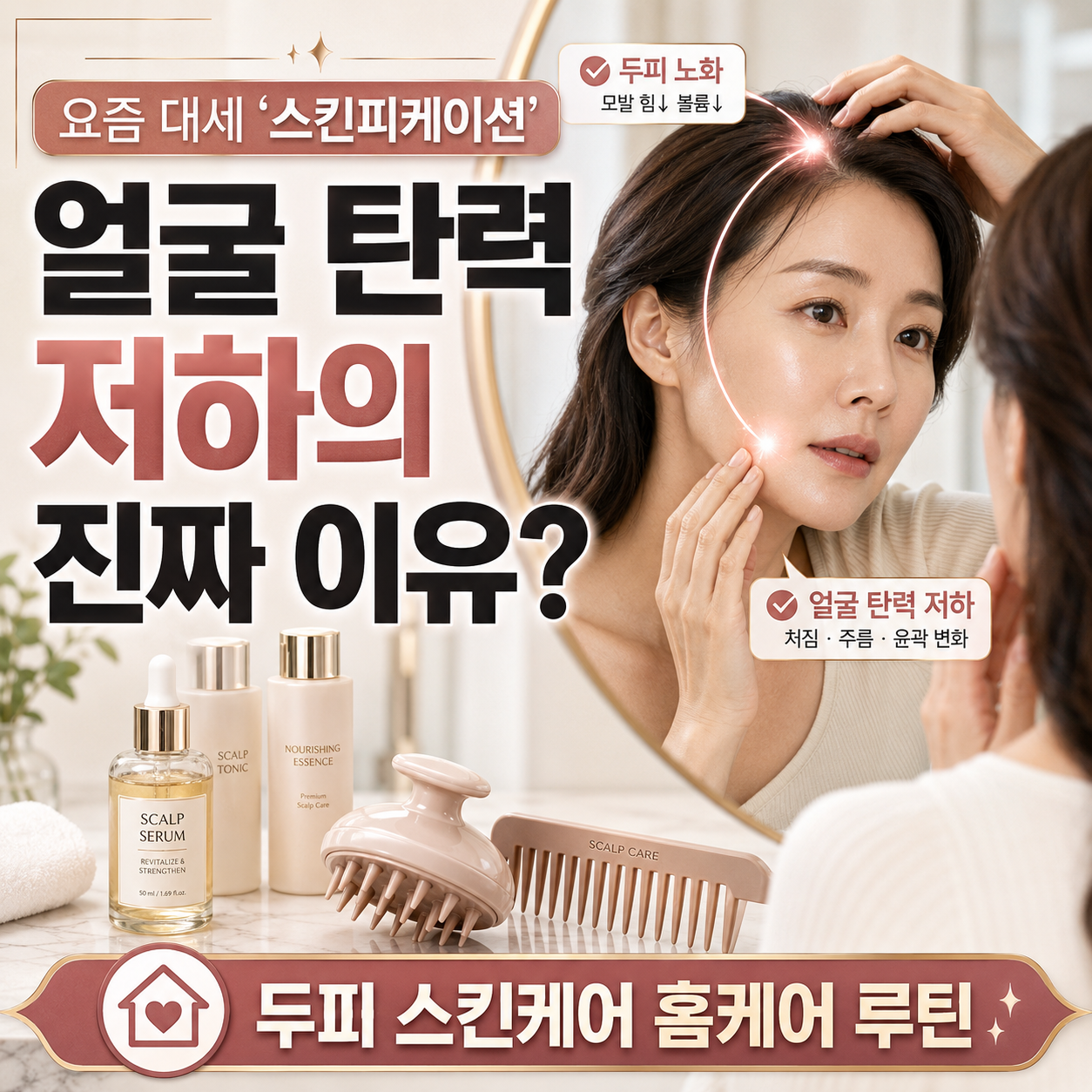 얼굴 탄력 저하와 두피 노화의 연관성을 살펴보는 스킨피케이션 썸네일 이미지