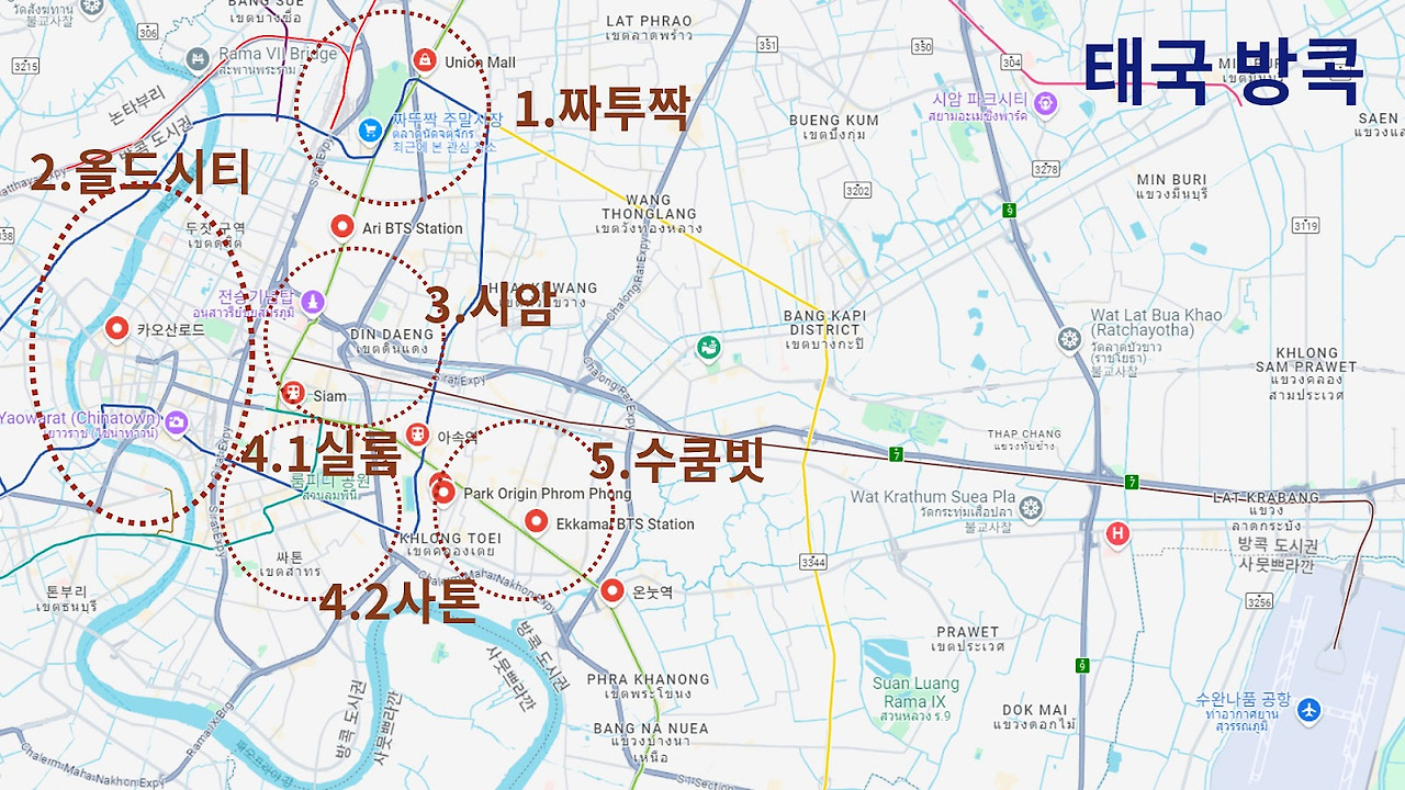 방콕 주요 지역 지도