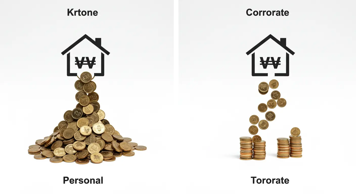 개인 명의와 법인 명의로 아파트를 매수했을 때의 세금 차이를 비교하는 이미지