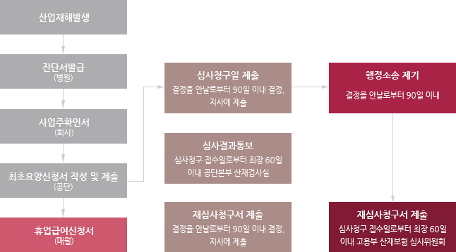 사고 발생 후 의료 검진 및 사업장 확인 단계