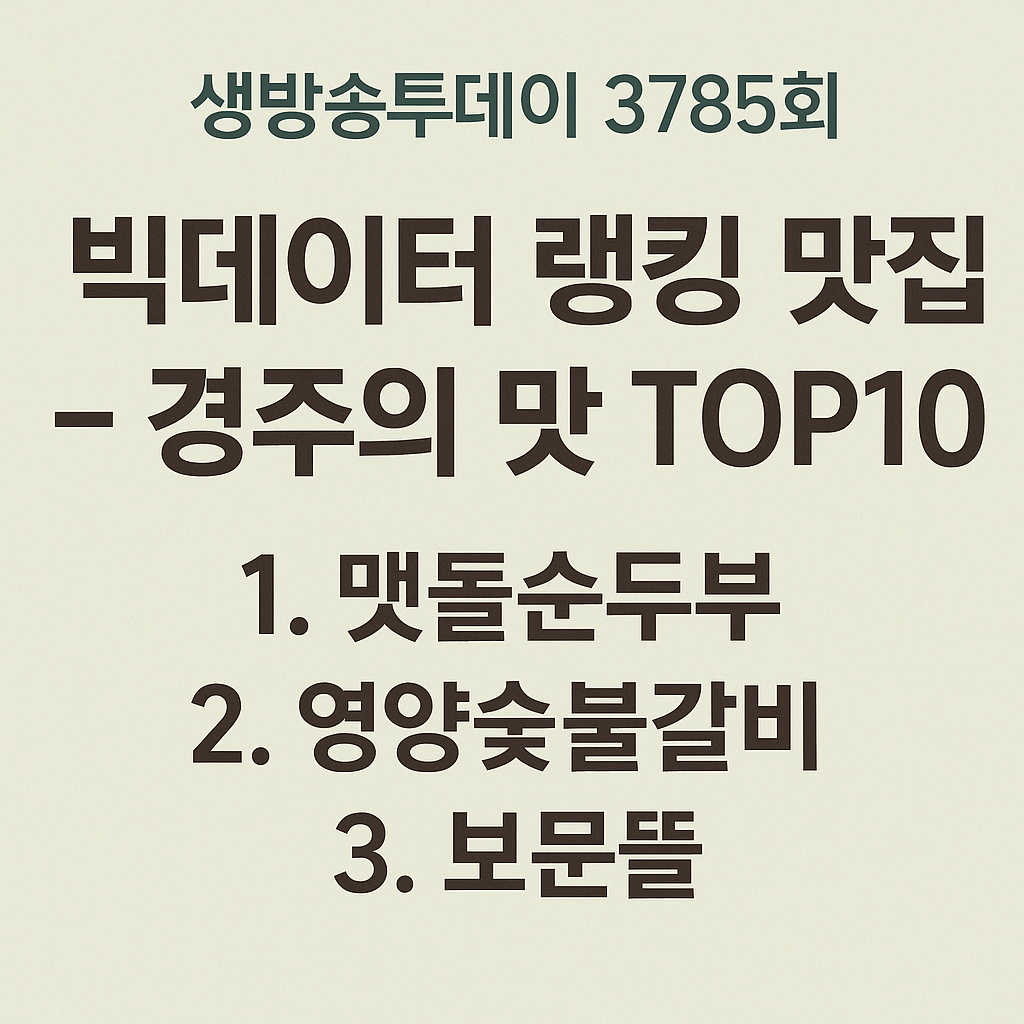 생방송투데이 빅데이터 랭킹 맛집 TOP10 경주맛집