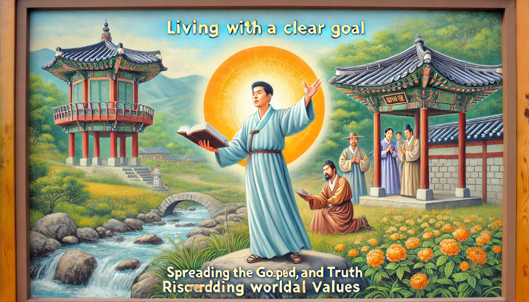Here are the illustrations of an individual living with a clear goal, dedicated to spreading the gospel, word, and truth, while embracing their heritage and natural surroundings.