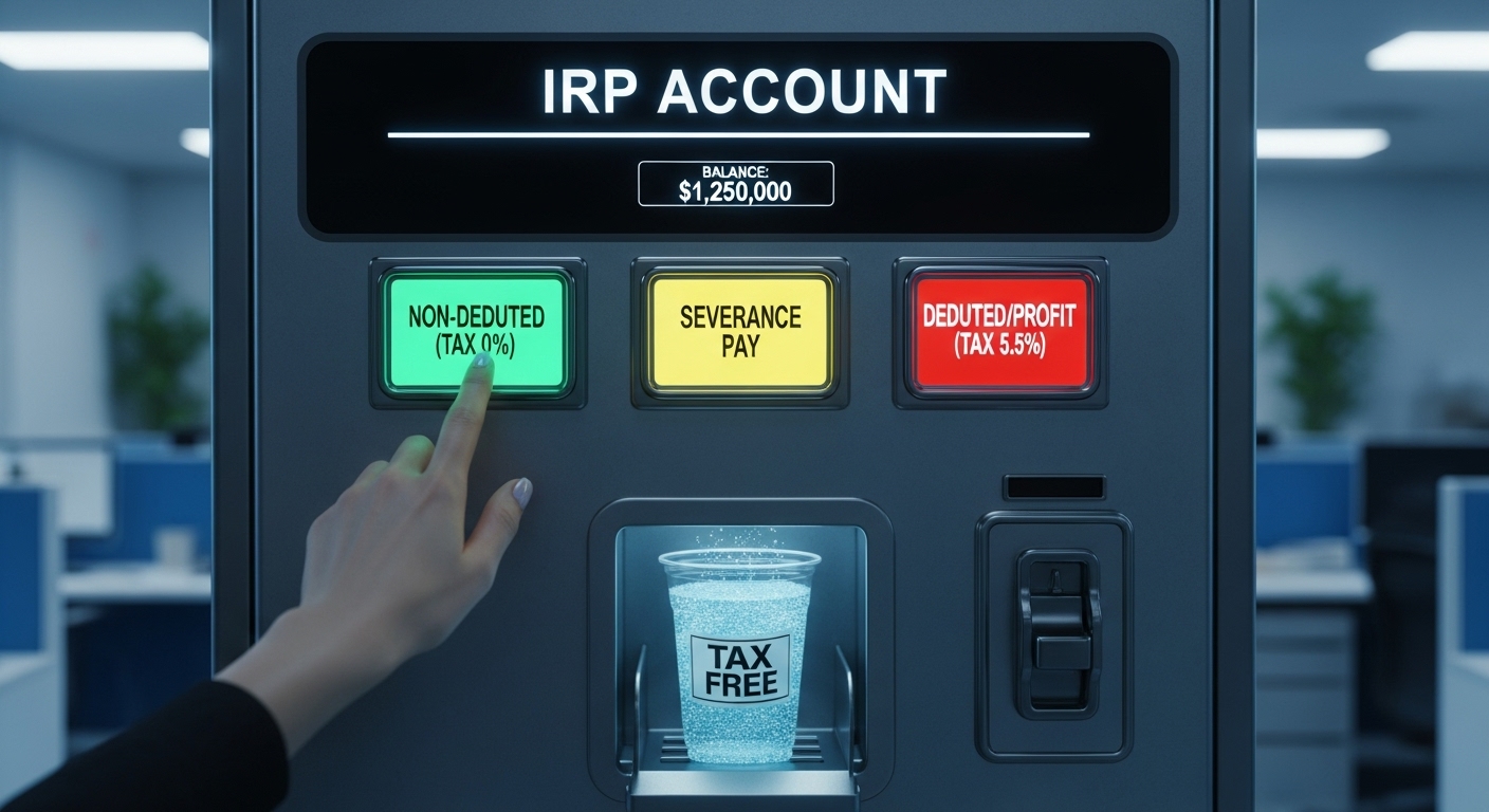 IRP 계좌라는 자판기에서 1번(안세공) 버튼을 누르니 '세금 0원' 음료수가 나오는 이미지