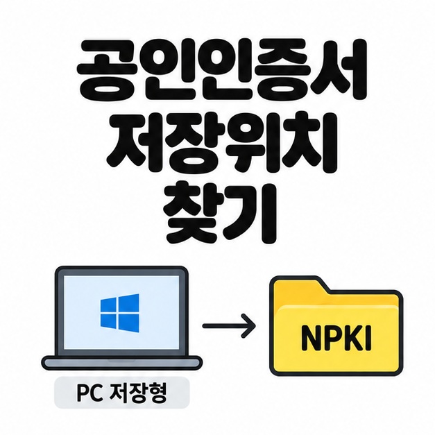 공인인증서 저장위치 찾기 제목 아래 PC 저장형 인증서가 NPKI 폴더에 보관됨을 보여주는 연결 도식