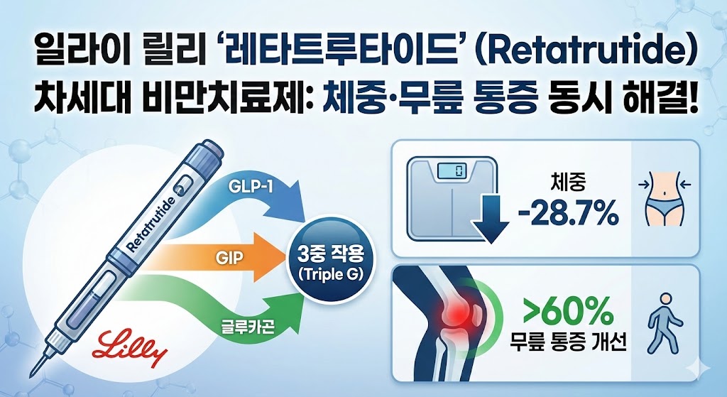 일라이 릴리(Eli Lilly) 차세대 비만치료제 레타트루타이드(Retatrutide) 임상 3상 결과 그래픽