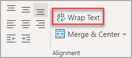 Excel 홈 탭의 Wrap Text 텍스트 줄 바꿈 버튼