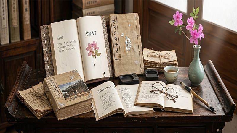 <img src="Korean-Cultural-heritage-book.jpg" alt="등록문화재로 지정된 초판본 시집 진달래꽃">
