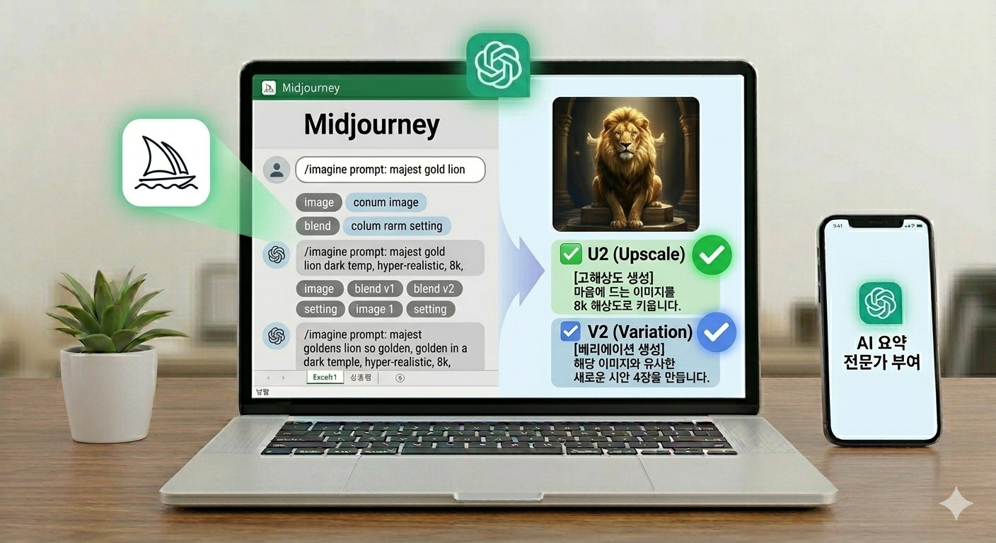 업스케일링 및 베리에이션 기능 가이드 인포그래픽
