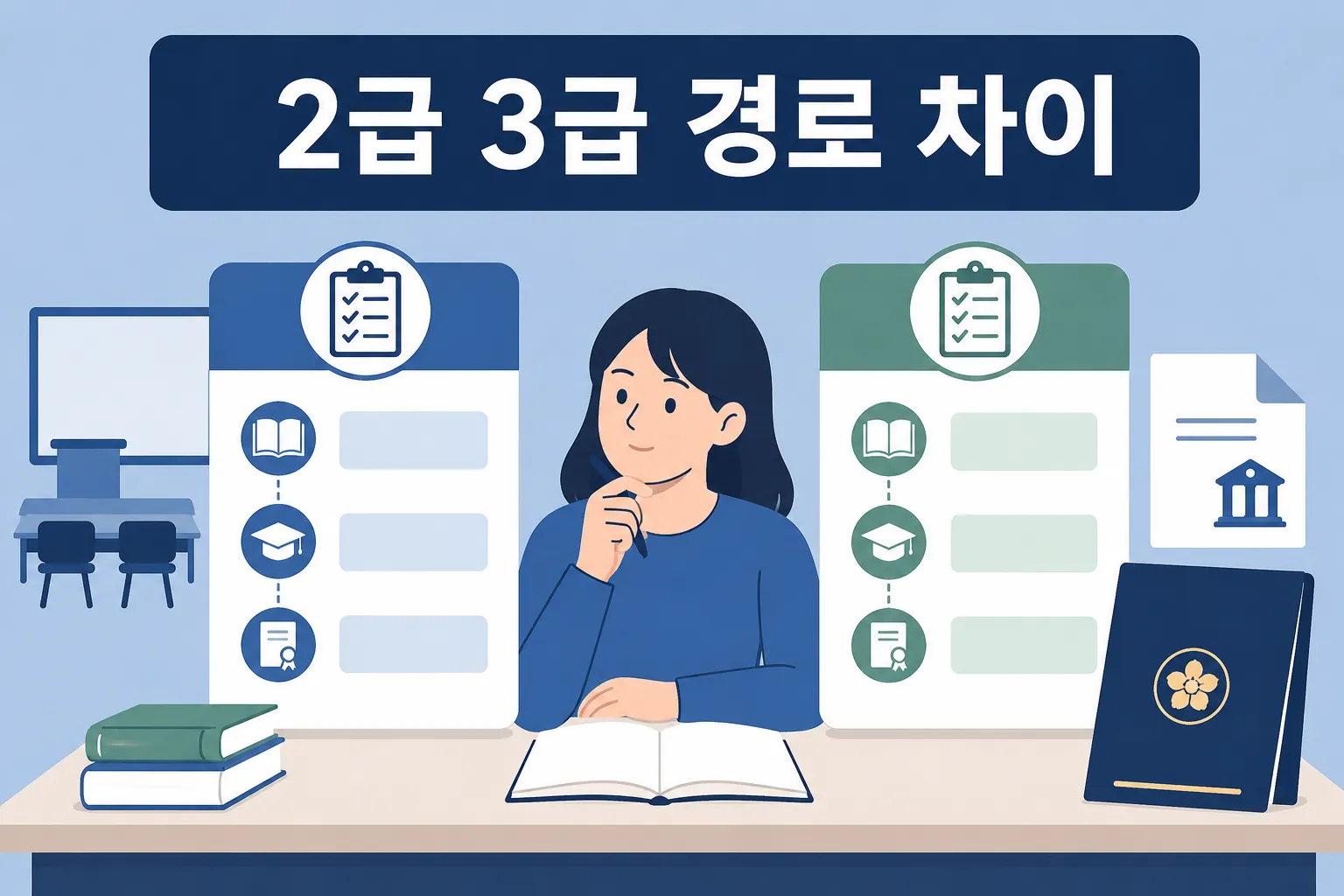 국립국어원 한국어교원 자격증 2급 3급 차이를 비교하며 온라인 실습과 양성과정 기준을 확인하도록 구성한 썸네일 이미지