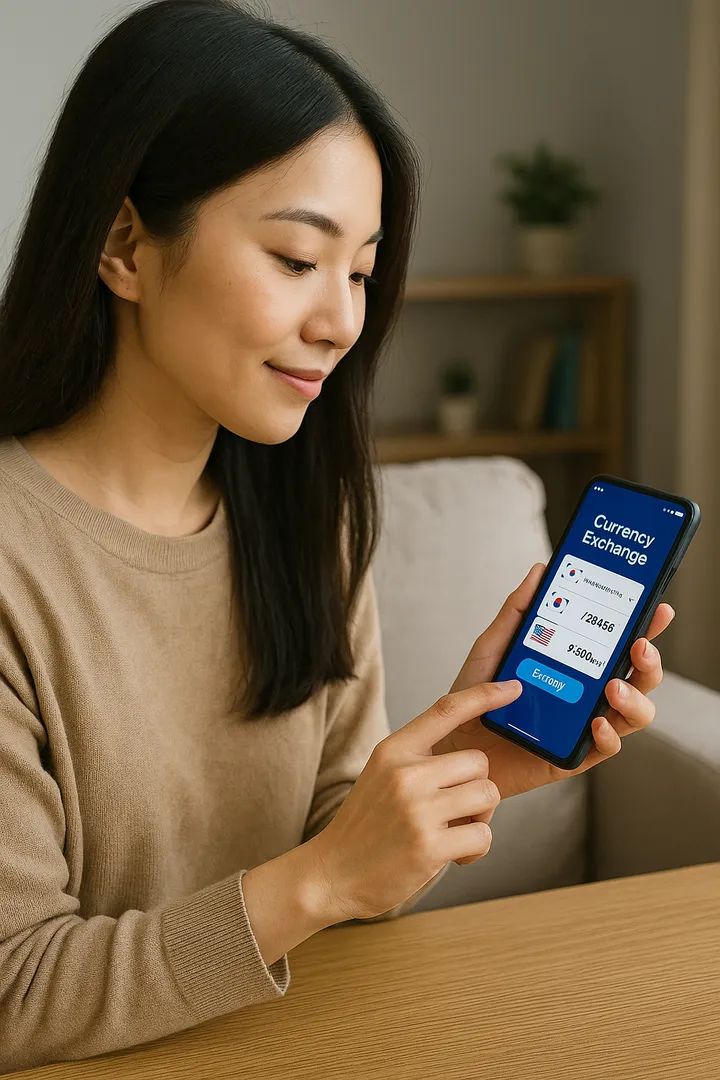 환전 앱으로 달러 환율을 확인하는 모습