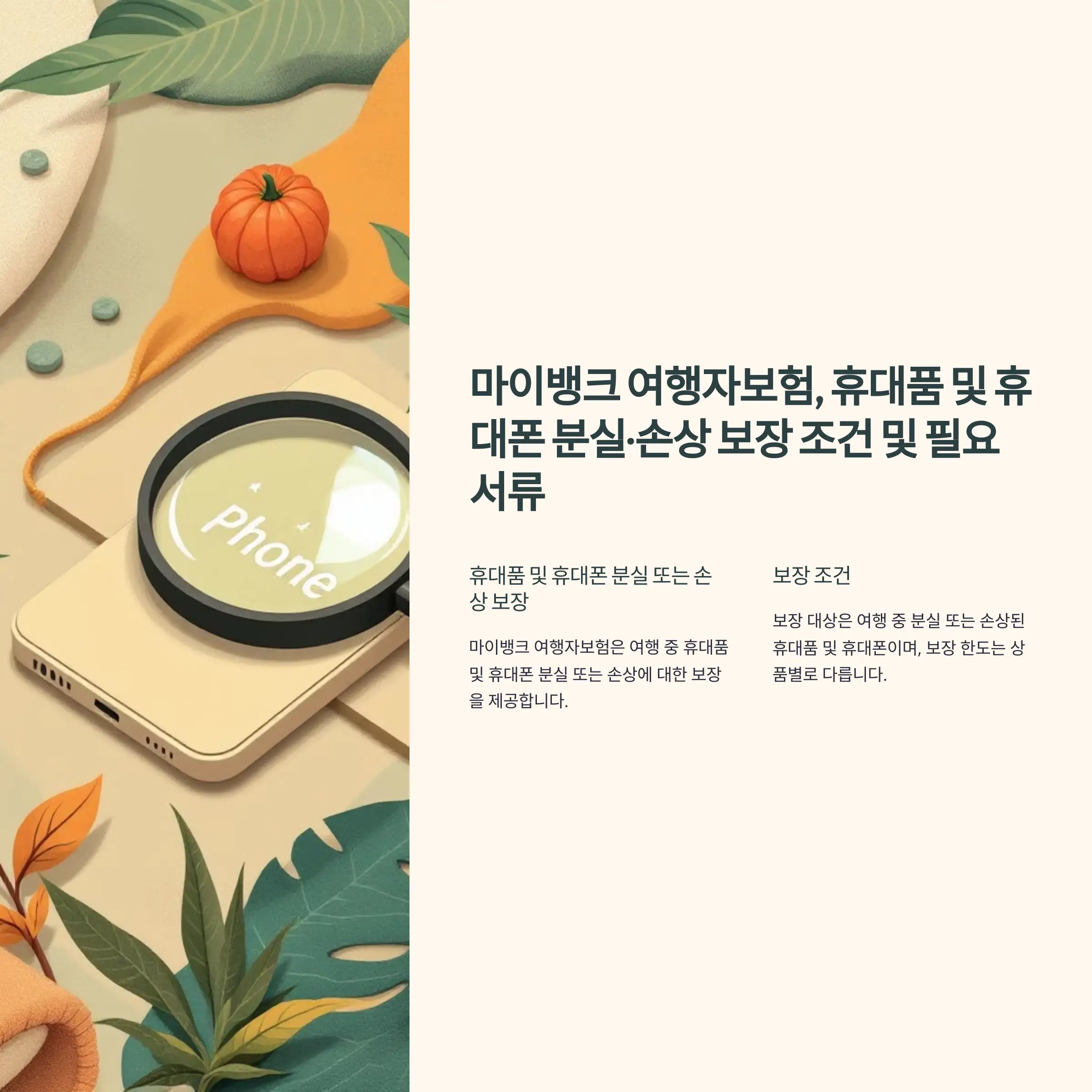 마이뱅크 여행자보험, 휴대품 및 휴대폰 분실·손상 보장 조건 및 필요 서류