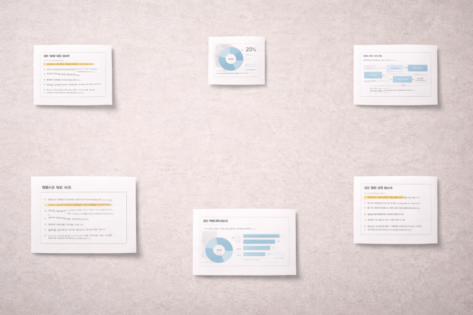 연결 없이 흩어진 블로그 글 구조를 표현한 섬 구조 이미지