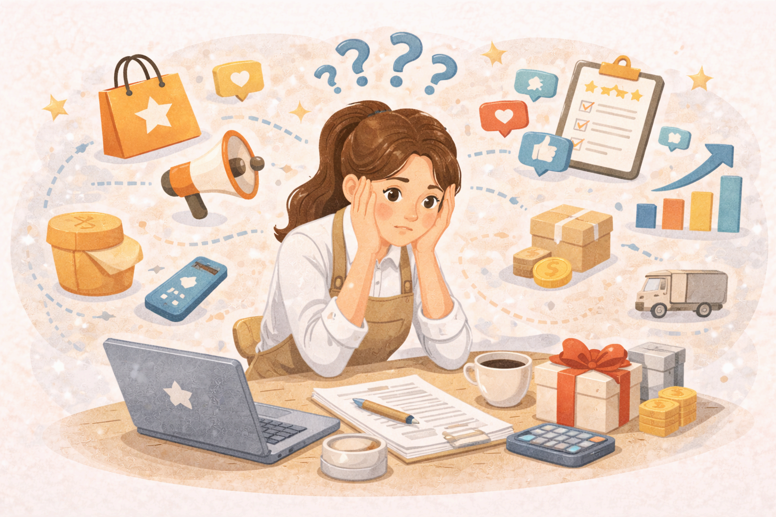 브랜드 관리에 고민하는 1인 창업자를 상징한 일러스트