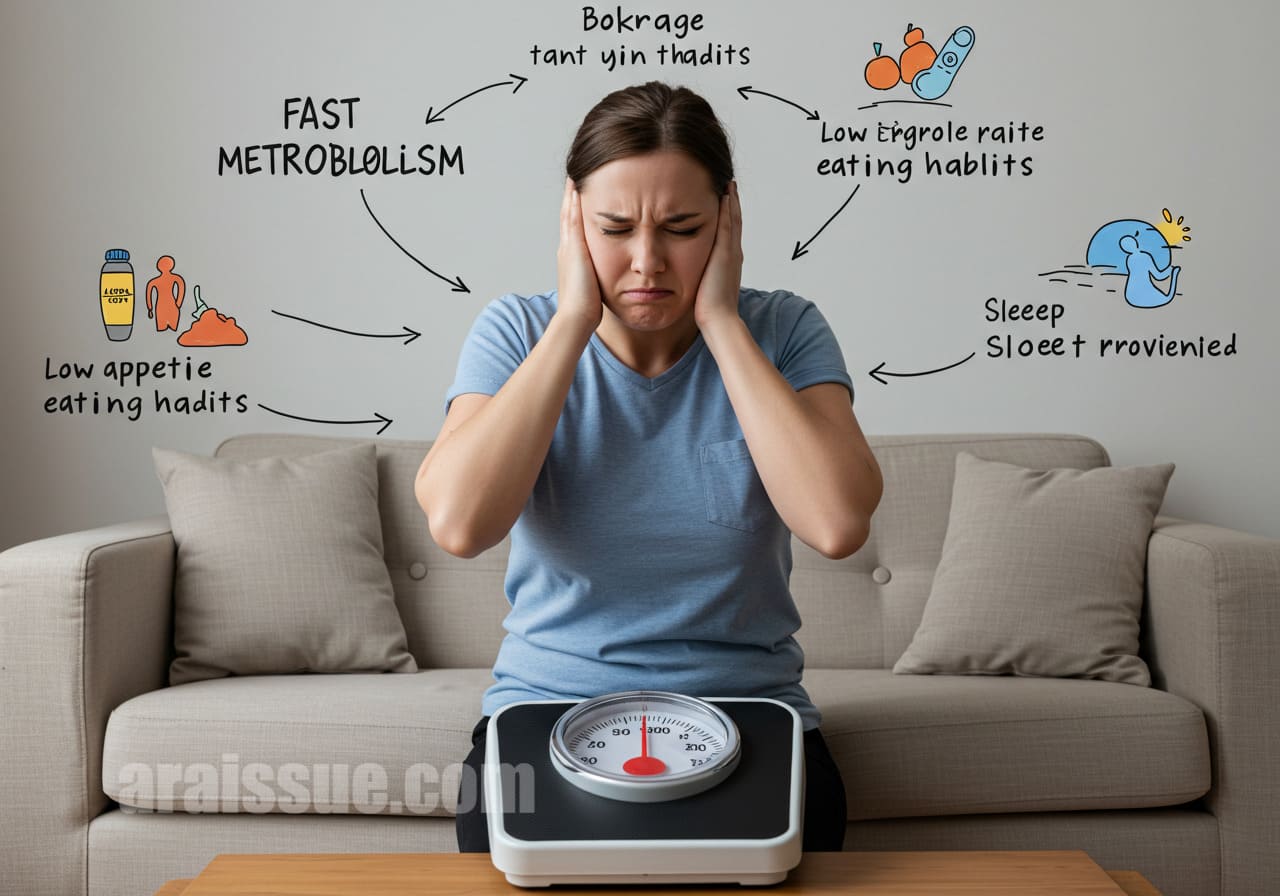 체중증량을 가로막는 5가지 주요 요인에 대한 시각적 표현.