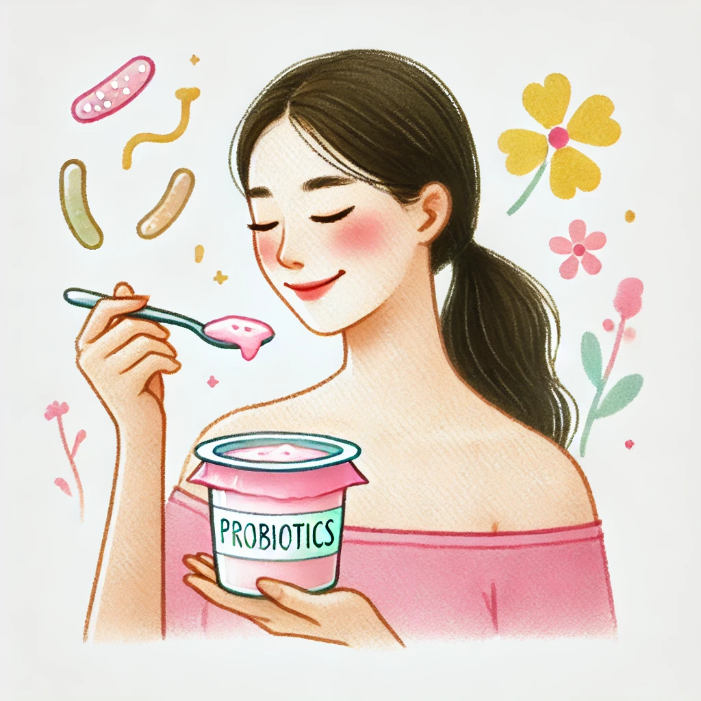 유산균 요거트를 즐기는 건강한 여성