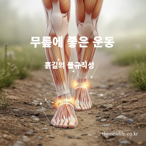 흙길의 불규칙성이 작은 근육을 자극해 무릎 건강에 도움을 주는 모습