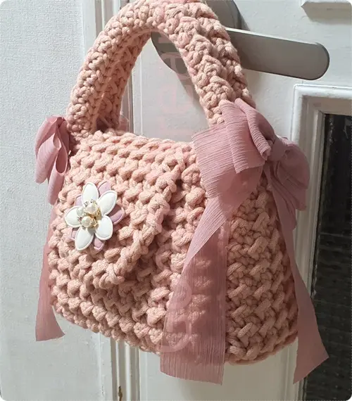 디어크로쉐 DIY 진달래꽃 리본 가방