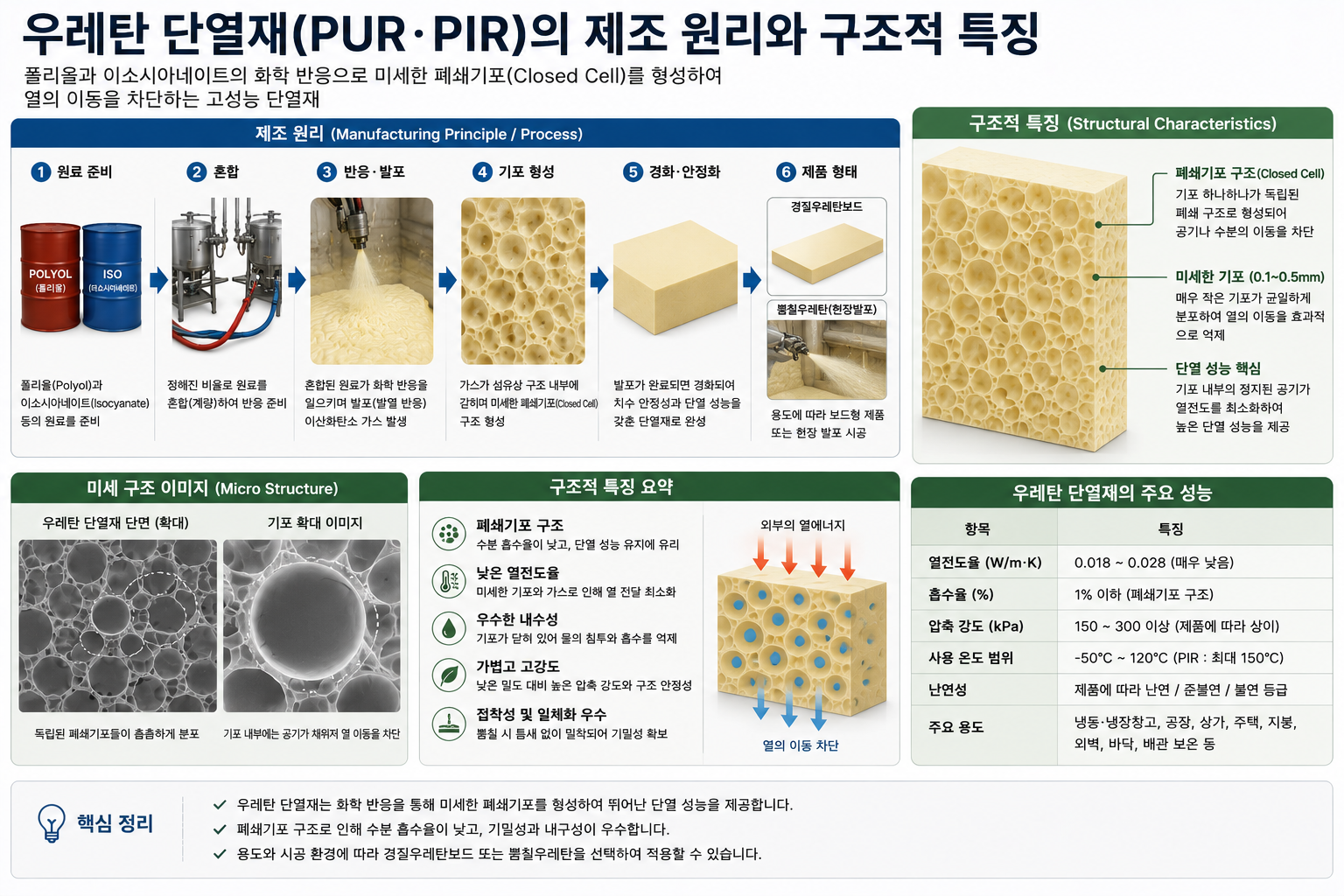 우레탄 단열재의 제조 원리와 구조적 특징