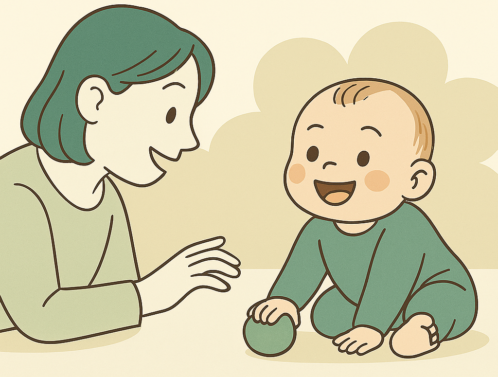 아기가 다양한 촉감의 장난감을 만지며 감각을 탐색하는 모습