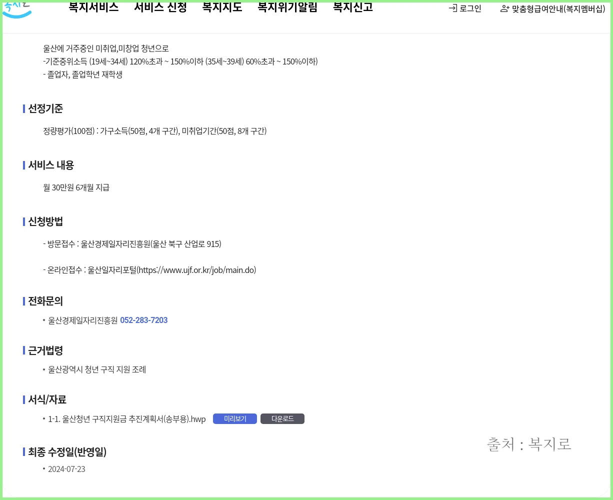 울산청년 구직지원금