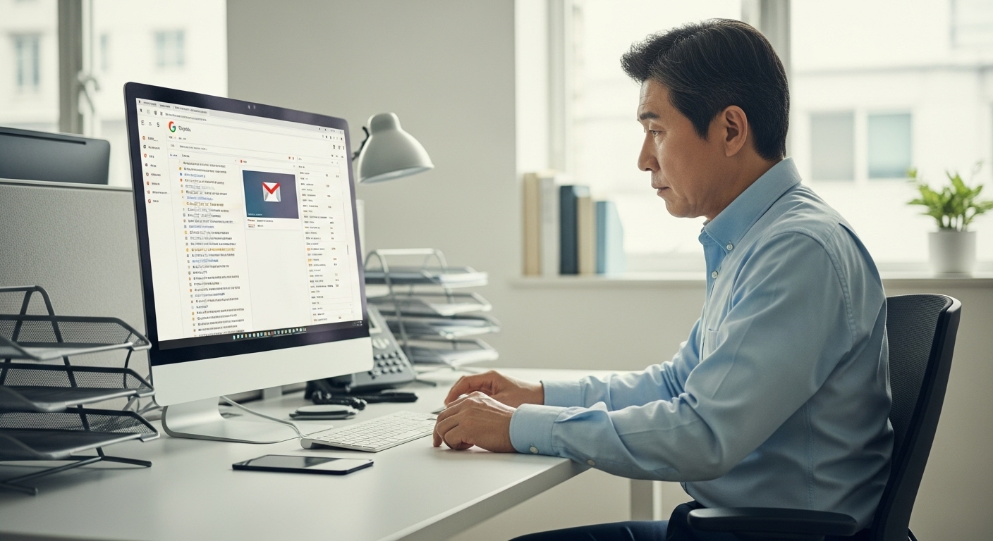 Gmail 화면을 살펴보는 모습
