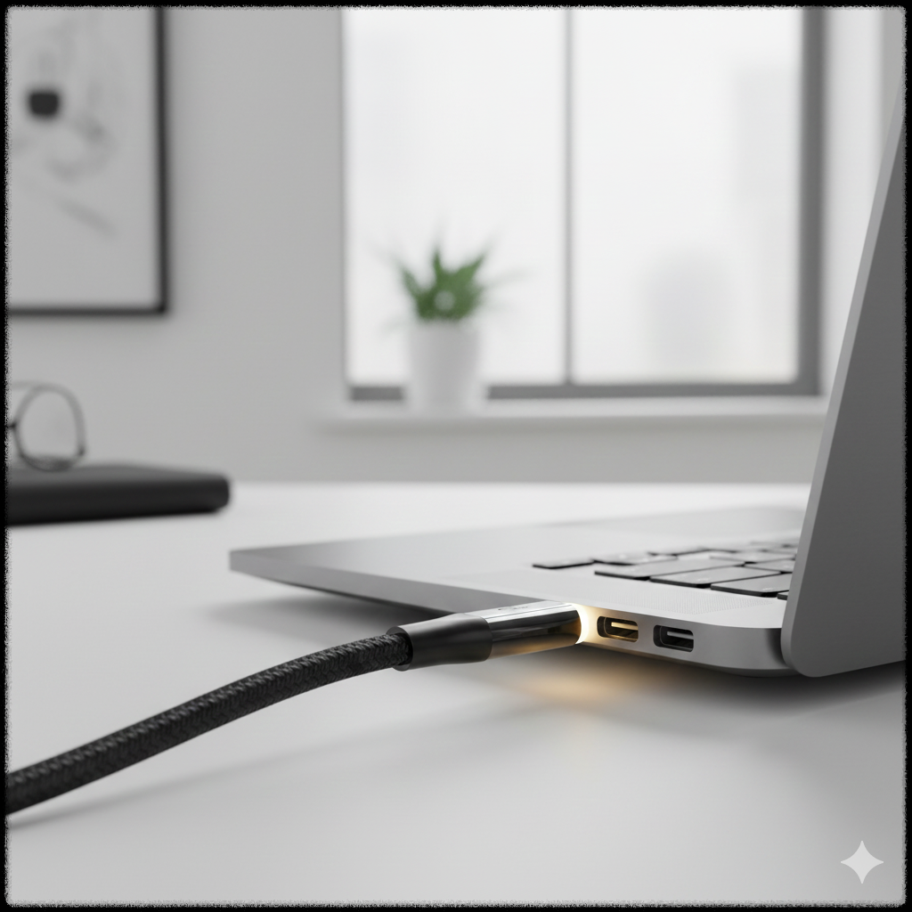 노트북에 연결된 USB-C PD