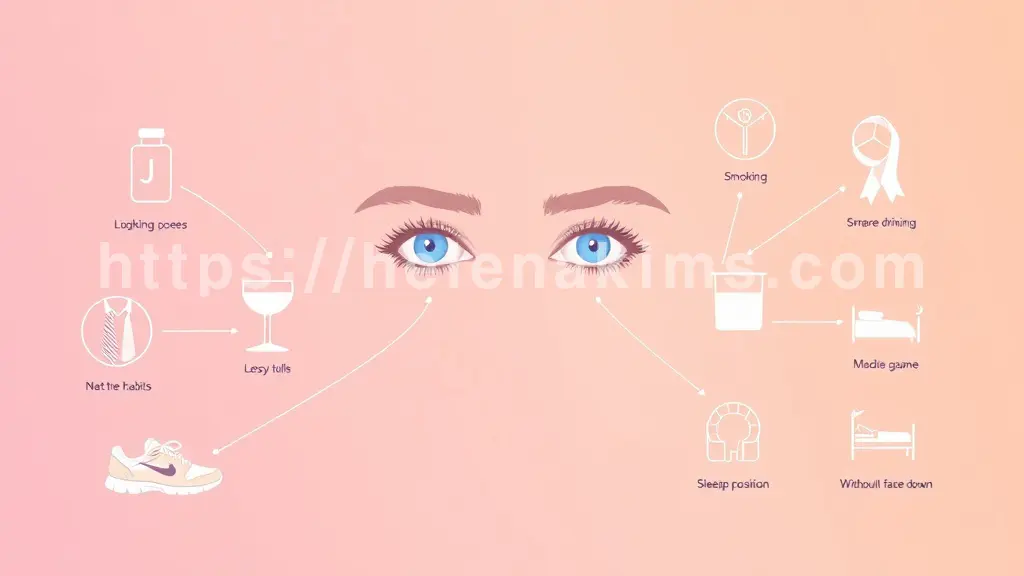 건강한 눈이 중앙에 있고 그 주위로 일상 속 예방 습관을 상징하는 아이콘들이 연결된 이미지.