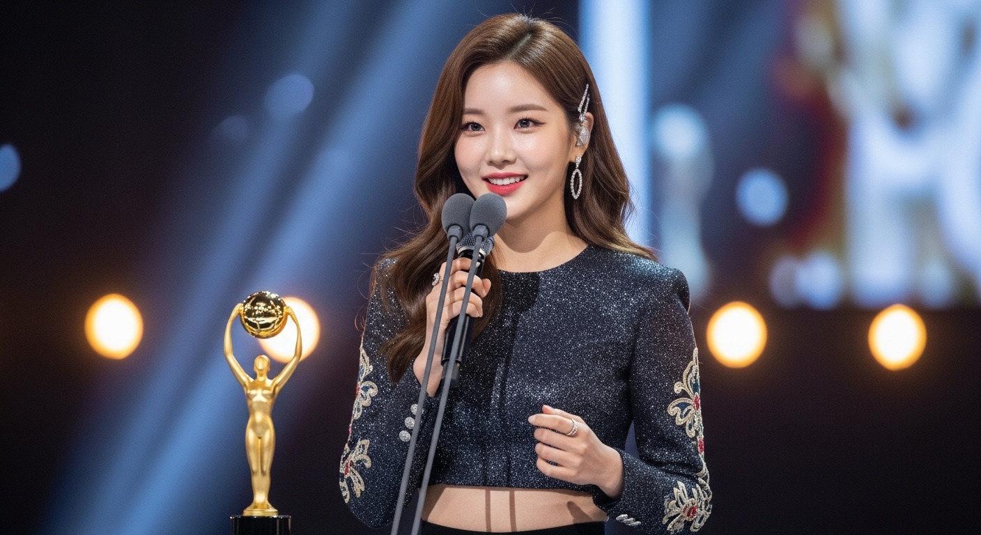 수상소감을 말하는 여성