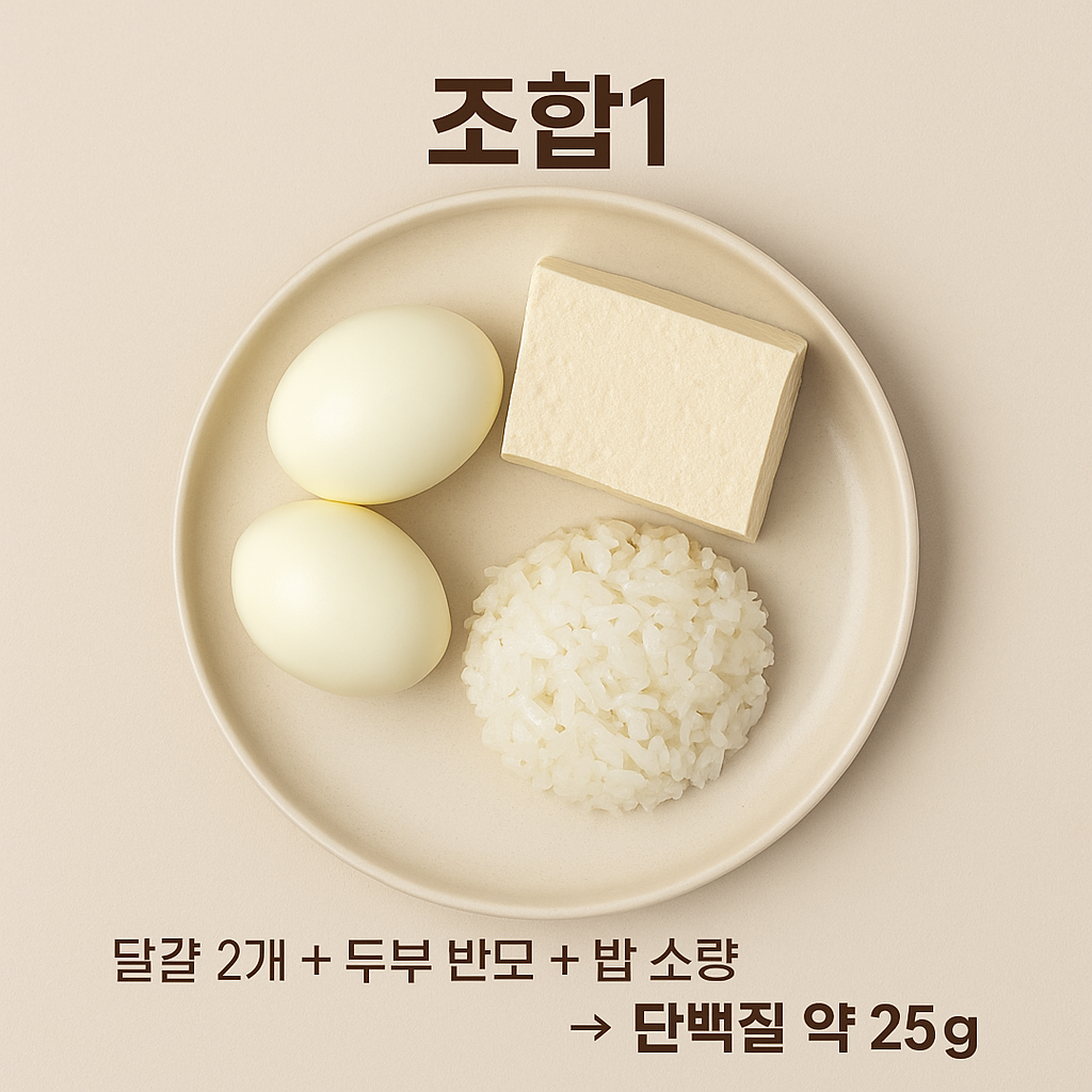 단백질 식단 예시 달걀2 두부 반모 밥 소량