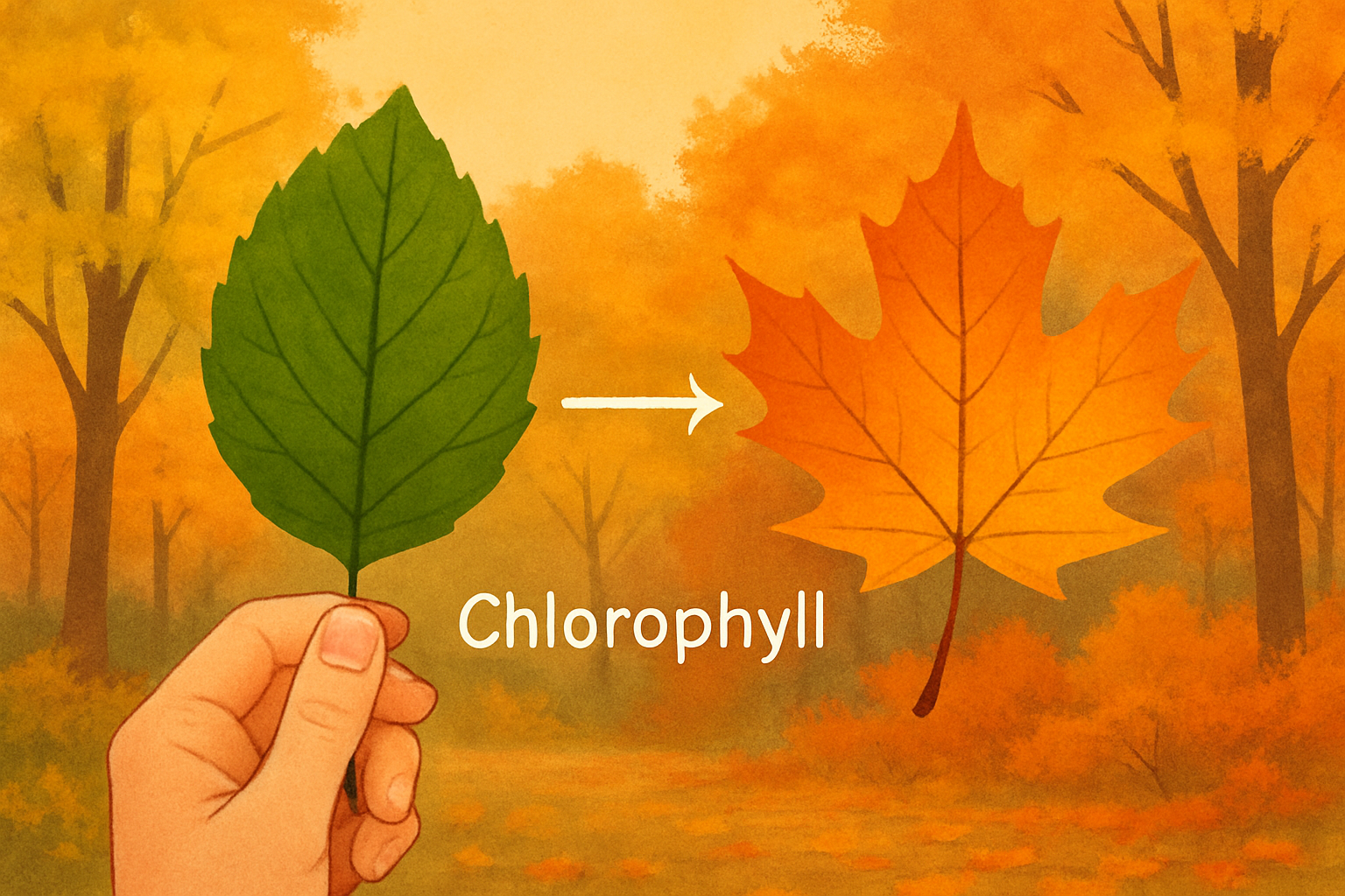 가을에-초록빛-잎이-붉고-노랗게-변하는-과정을-표현한-장면으로-엽록소-감소로-인한-잎의-색-변화를-자연스럽게-나타낸-이미지