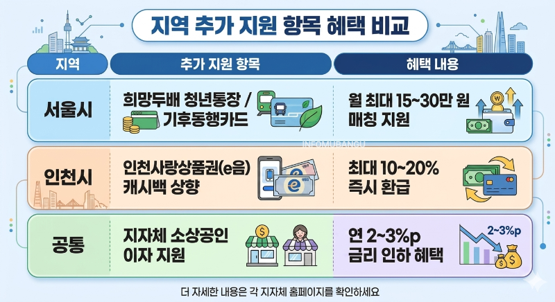 서울시 인천시 지자체 추가 민생지원금 혜택 요약